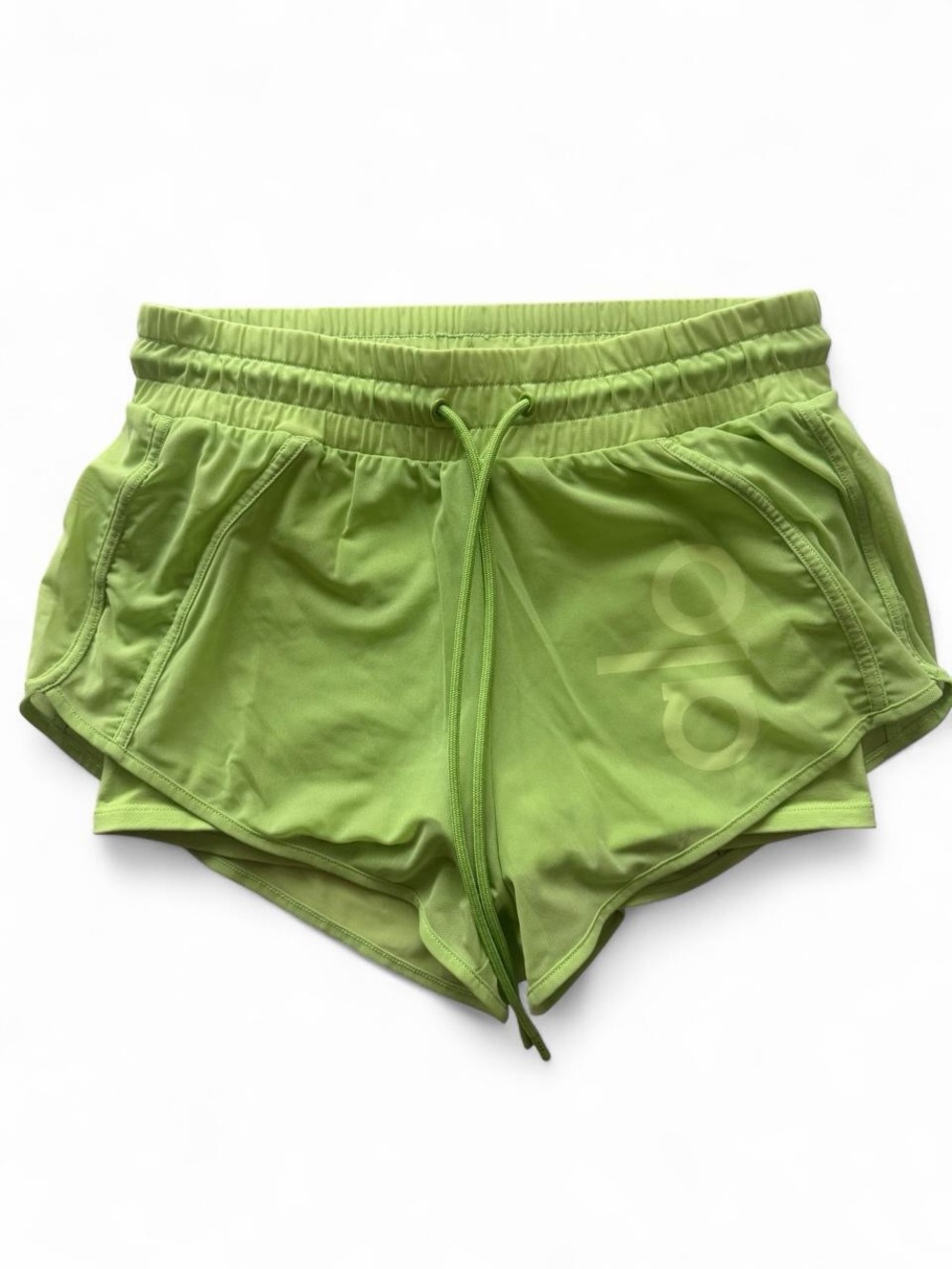 ALO Yoga Neon Green Running Shorts with Drawstring